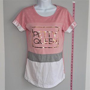 PETTY QUEEN • Medium pink gold gray t-shirt  short sleeve scoop neck women's